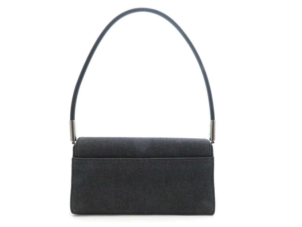 Gucci Accessory Pouch Clutch Black Silver Denim Leather GG